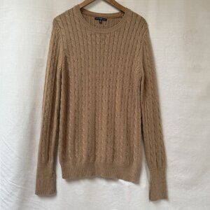 Gap Sweater Womens Xl Taller Brown Crewneck Cable Knit Angora Rabbit Hair Fall